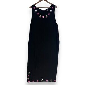 Vintage 90s Agapo Embroidered Midi Dress Sleeveless‎ Casual Black Dress Jumper M